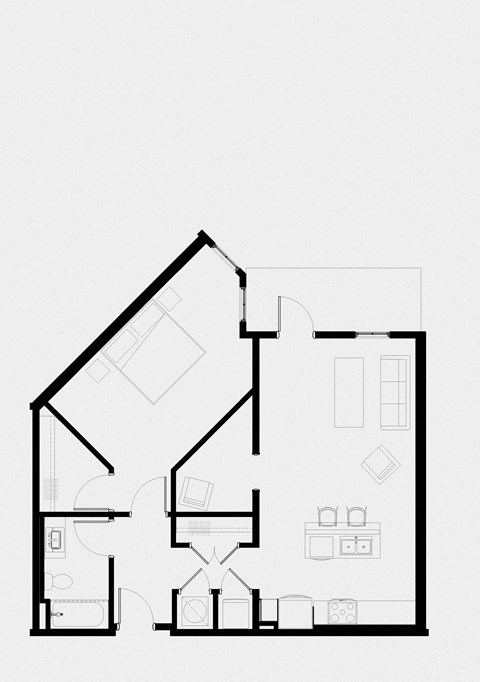 Floor plan for 1 bed, 1 bath, 899 sqft